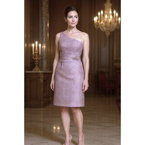 Kay Unger One Shoulder Dress Women 4 Lavender Gold Metallic Formal Designer Chic